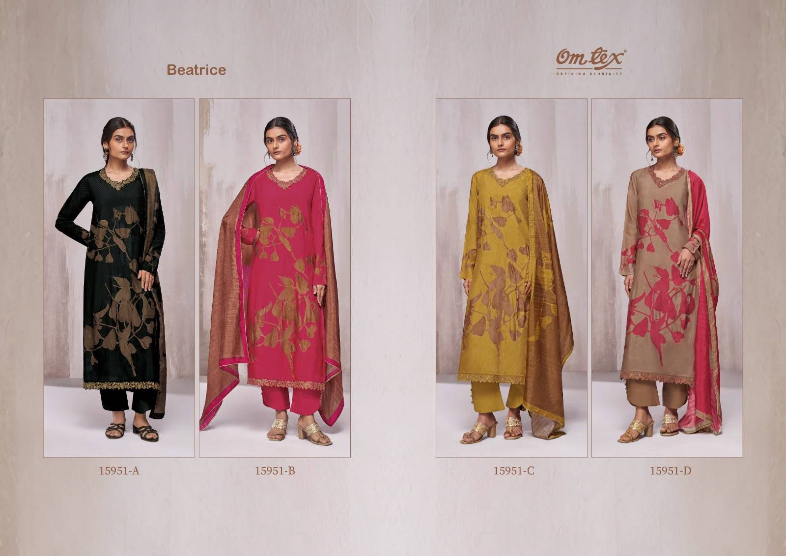BEATRICE By Om Tex 15951 Series Beautiful Festive Suits Stylish Colorful Fancy Casual Wear & Ethnic Wear RUSSIAN SILK Dresses At Wholesale Price